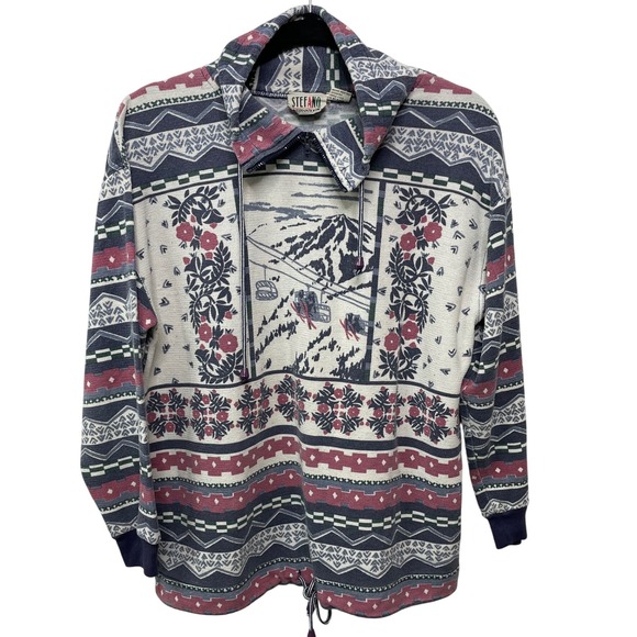 Vintage Stefano 90s Ski Sweater Pullover Aztec Stripe Cottagecore Granny Y2K S - Picture 1 of 11